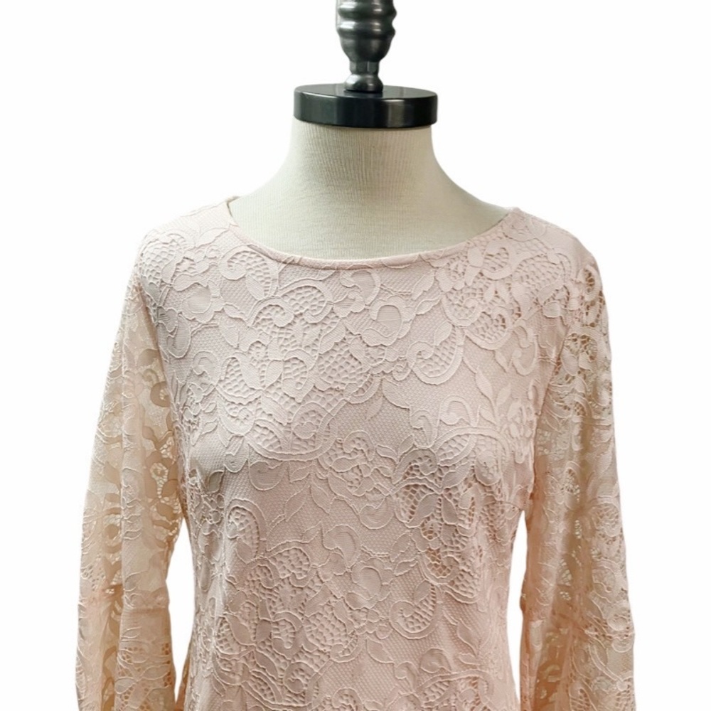 ALFANI Lace Dress Bell Sleeve SZ 6 Peach Feminine Spring Romantic Cocktail - Picture 5 of 8